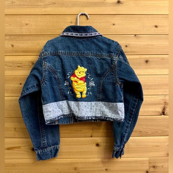 Vintage Disney Winnie The Pooh Size 6 Floral Embroidered Denim Jean Jacket - Picture 9 of 11